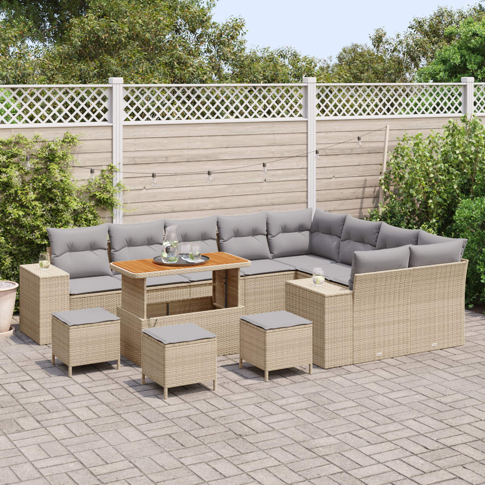 Set Divani Giardino 13 Pezzi Con Cuscini Beige Rattan Sintetico e Acacia