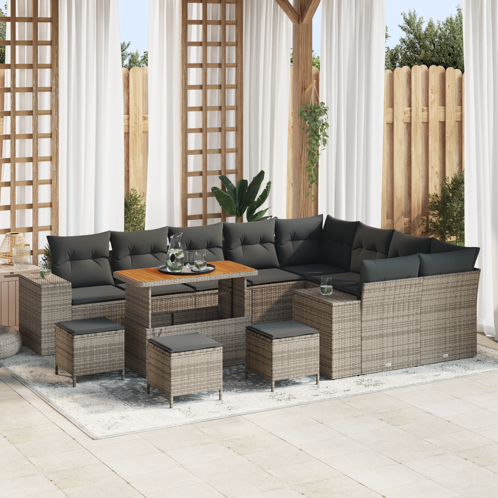 Set di Divani da Giardino  da 13 Pezzi con Cuscini Grigio Polyrattan Acacia