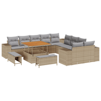 Set di Divani da Giardino  da 13 Pezzi con Cuscini Beige Polirattan Acacia