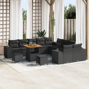 Set di Divani da Giardino Set di 4 Nero Rattan, Poliestere Grande
