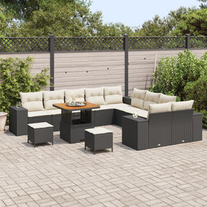 Set Divano da Giardino  13 Pezzi con Cuscini Nero Rattan Polietilene Acacia