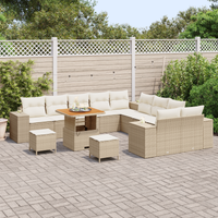 Set Divano da Giardino a 13 Pezzi con Cuscini Beige Polyrattan Acacia