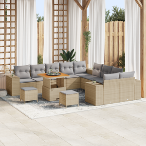 Set divani giardino  13 pezzi con cuscini beige in polirattan