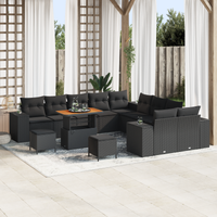 Set Divano da Giardino 13 Pezzi con Cuscini Rattan Nero Acacia