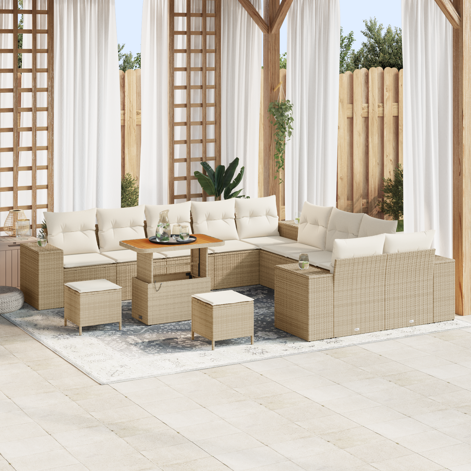 Set Divano da Giardino  13 Pezzi con Cuscini Beige