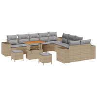 Set Divano Giardino  da 13 Pezzi con Cuscini Beige Polyrattan Acacia