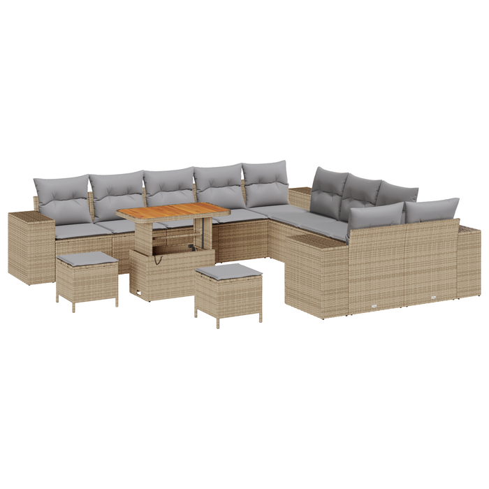 Set Divano Giardino  da 13 Pezzi con Cuscini Beige Polyrattan Acacia