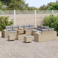 Set Divano Giardino  da 13 Pezzi con Cuscini Beige Polyrattan Acacia