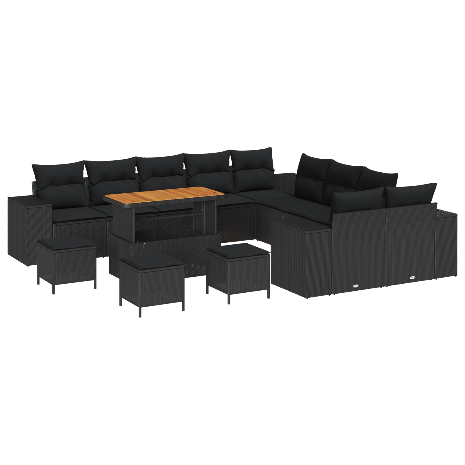 Set Divano Giardino  14 Pezzi con Cuscini Rattan Polyrattan Nero Acacia