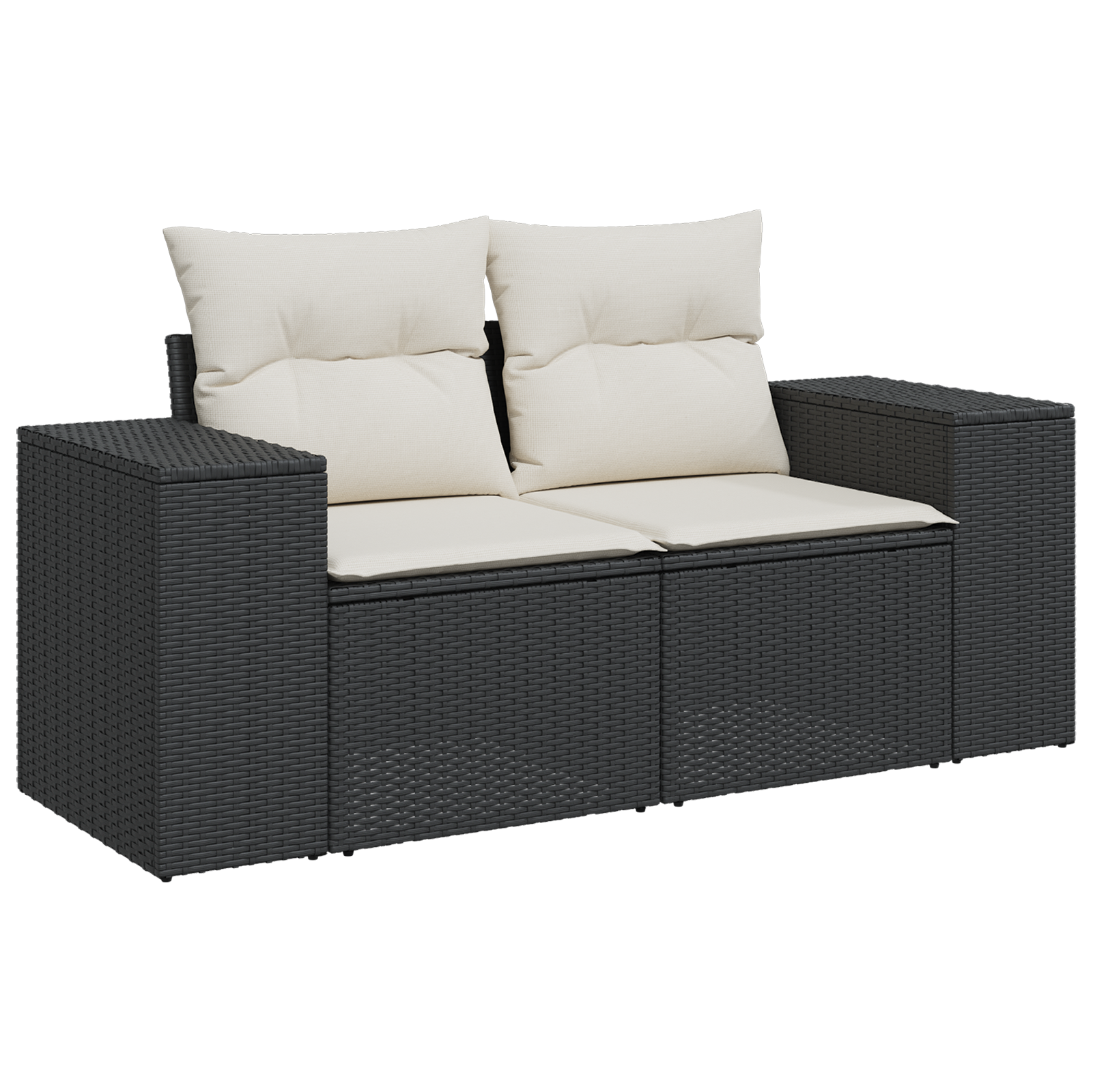 Set Divano da Giardino 14 Pezzi con Cuscini Nero Polyrattan Acacia