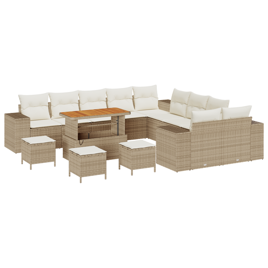Set di divani da giardino  da 14 pezzi con cuscini beige polyrattan acacia