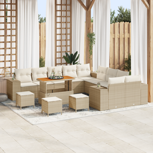 Set di divani da giardino  da 14 pezzi con cuscini beige polyrattan acacia