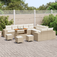 Set di divani da giardino  da 14 pezzi con cuscini beige polyrattan acacia