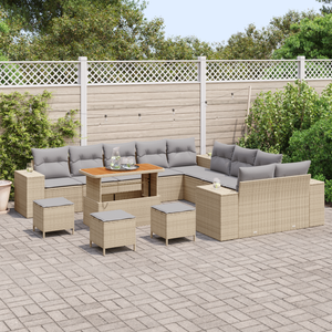 Set di Divano da Giardino  da 14 Pezzi con Cuscini Beige Polyrattan Acacia