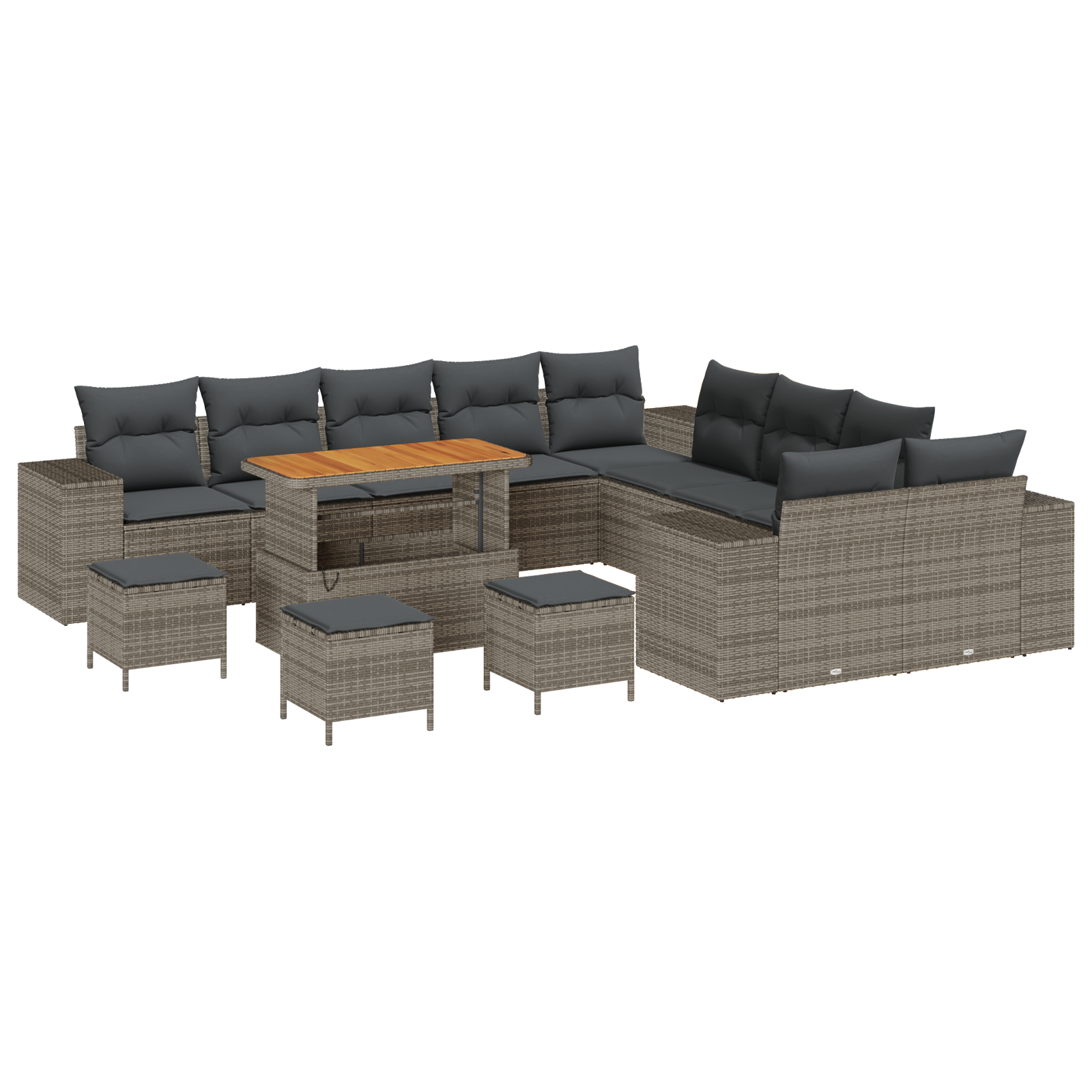 Set divano da giardino 14 pezzi con cuscini grigio in rattan plastico acacia