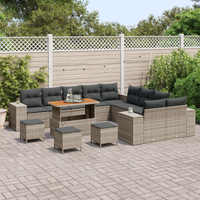 Set divano da giardino 14 pezzi con cuscini grigio in rattan plastico acacia