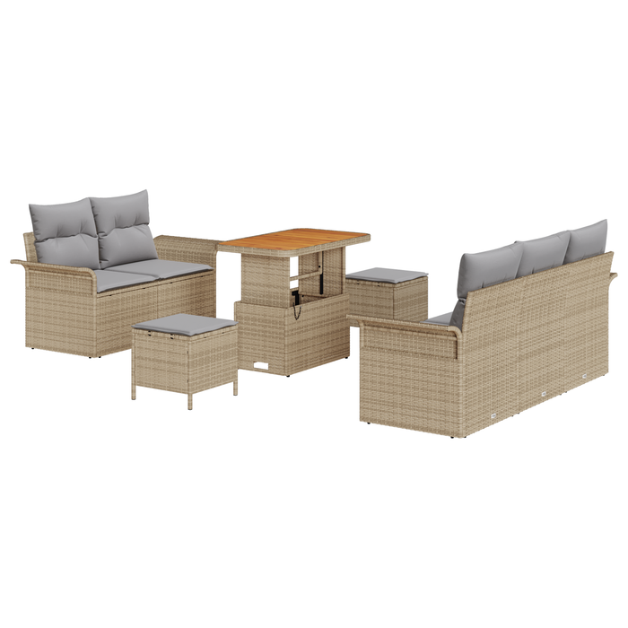 Set di Divani da Giardino da 8 Pezzi con Cuscini Beige Rattan Acacia
