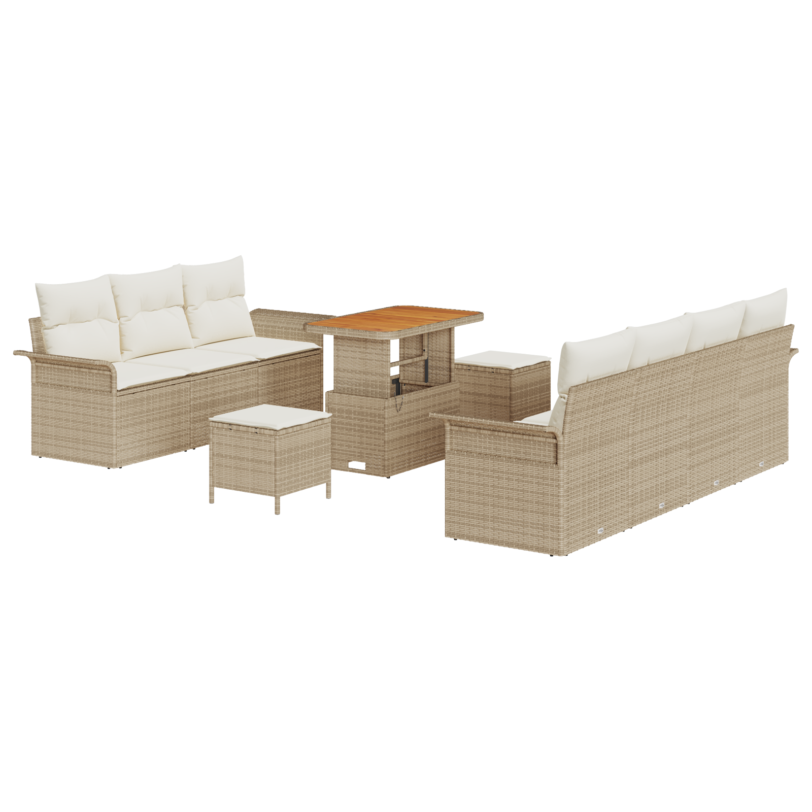 Set Divano da Giardino  10 Pezzi con Cuscini Beige Polyrattan Acacia