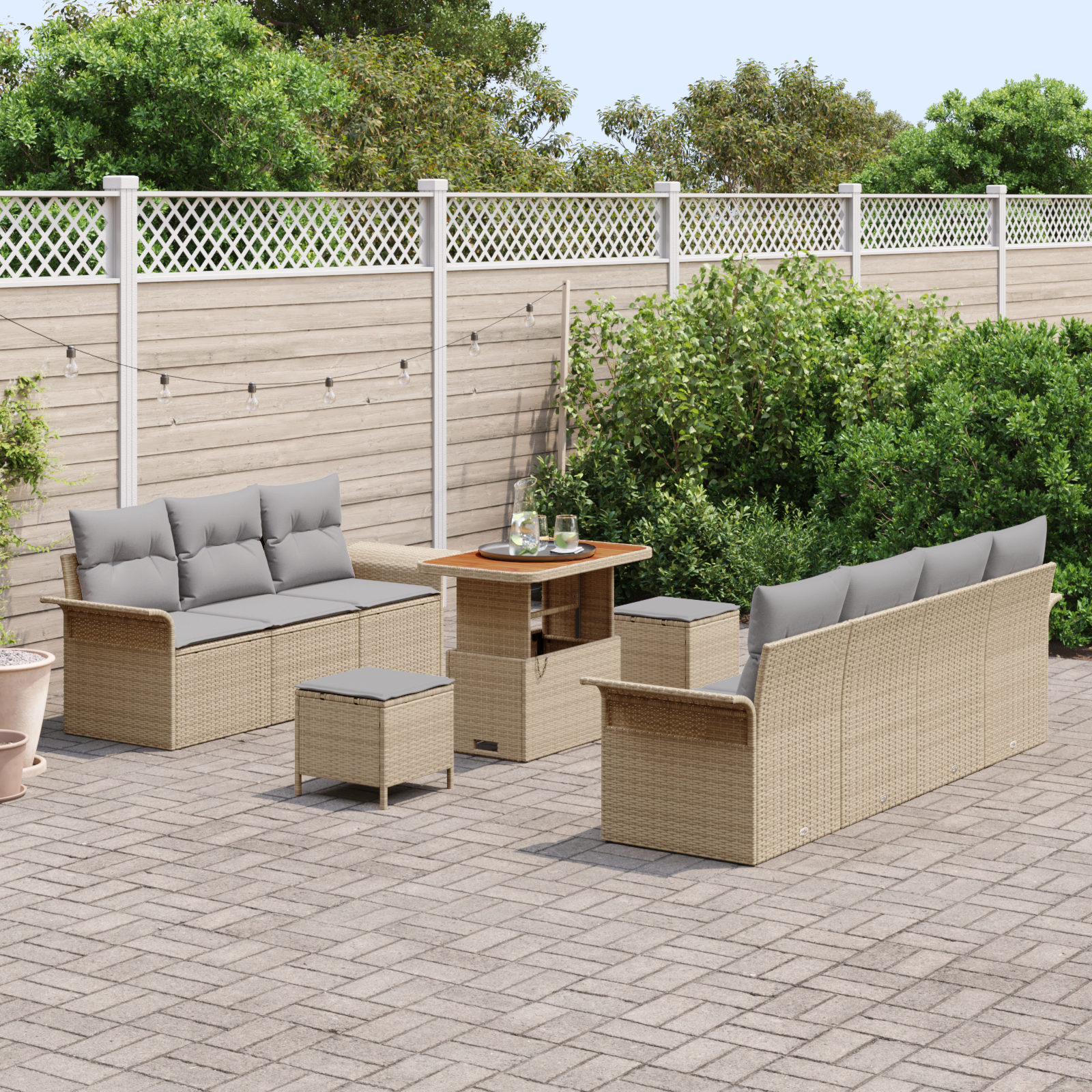 Set Divano da Giardino  10 Pezzi con Cuscini Beige Rattan Sintetico Acacia