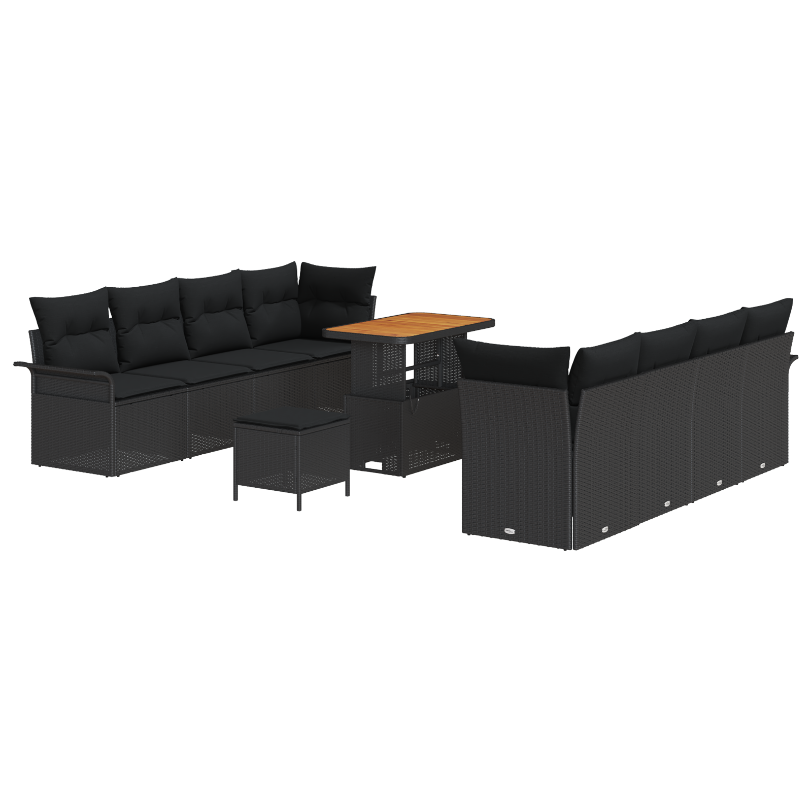 Set di Divani da Giardino  11 Pezzi con Cuscini Rattan Nero Acacia