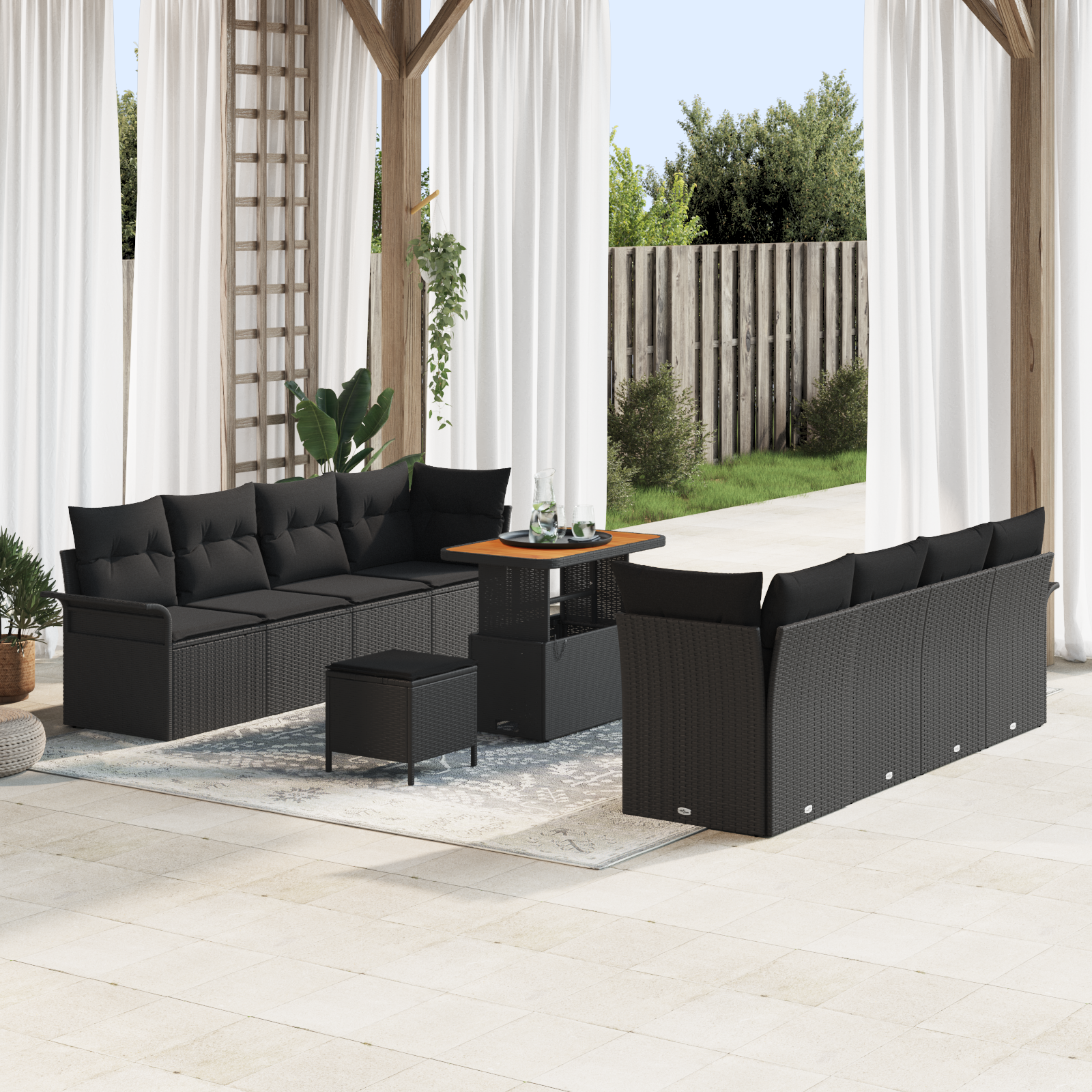 Set di Divani da Giardino  11 Pezzi con Cuscini Rattan Nero Acacia