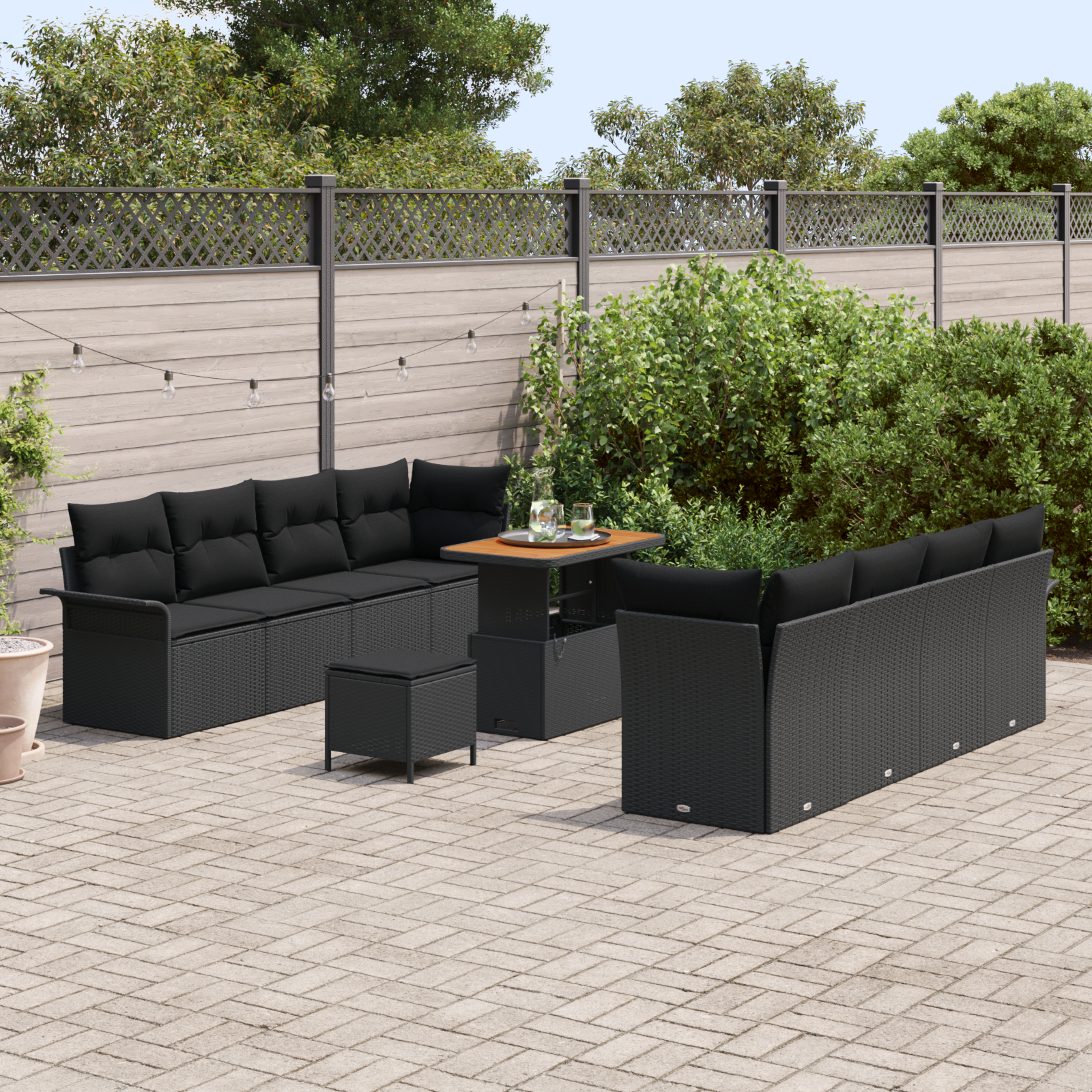 Set di Divani da Giardino  11 Pezzi con Cuscini Rattan Nero Acacia