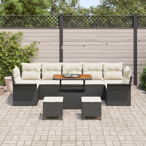 Set Divano Giardino con Cuscini 10 Pezzi Nero Polyrattan Acacia