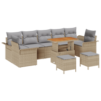 Set Divano da Giardino  10 Pezzi con Cuscini Beige Polyrattan Acacia