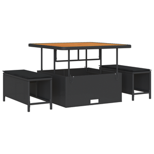 Set di Divani da Giardino 8 Pezzi con Cuscini Rattan Poliestere Nero Acacia