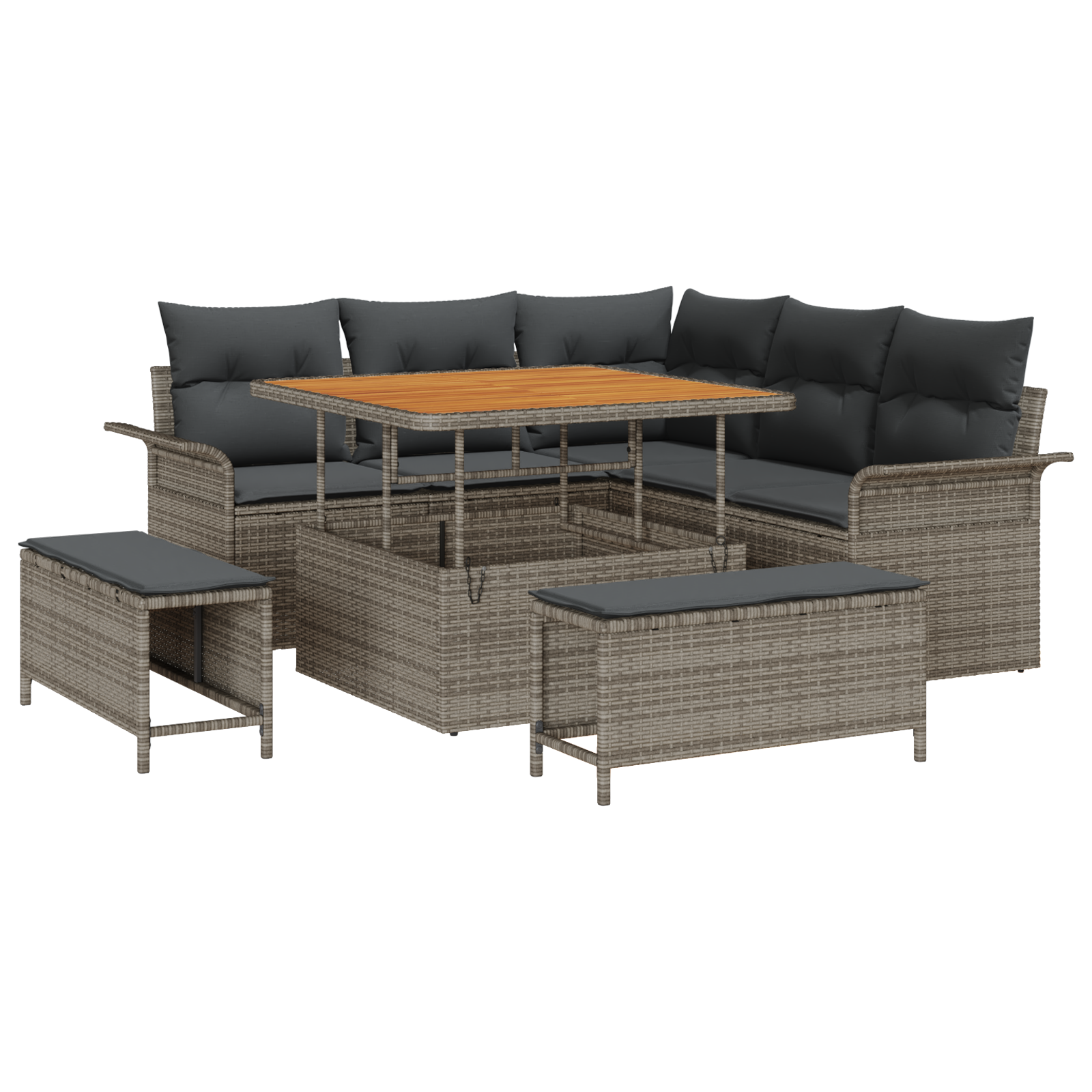Set da giardino 8 pezzi con cuscini Grigio Rattan Polietilene Acacia