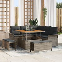 Set da giardino 8 pezzi con cuscini Grigio Rattan Polietilene Acacia