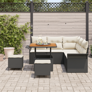 Set Divano da Giardino 8 Pezzi con Cuscini Nero Polyrattan Acacia