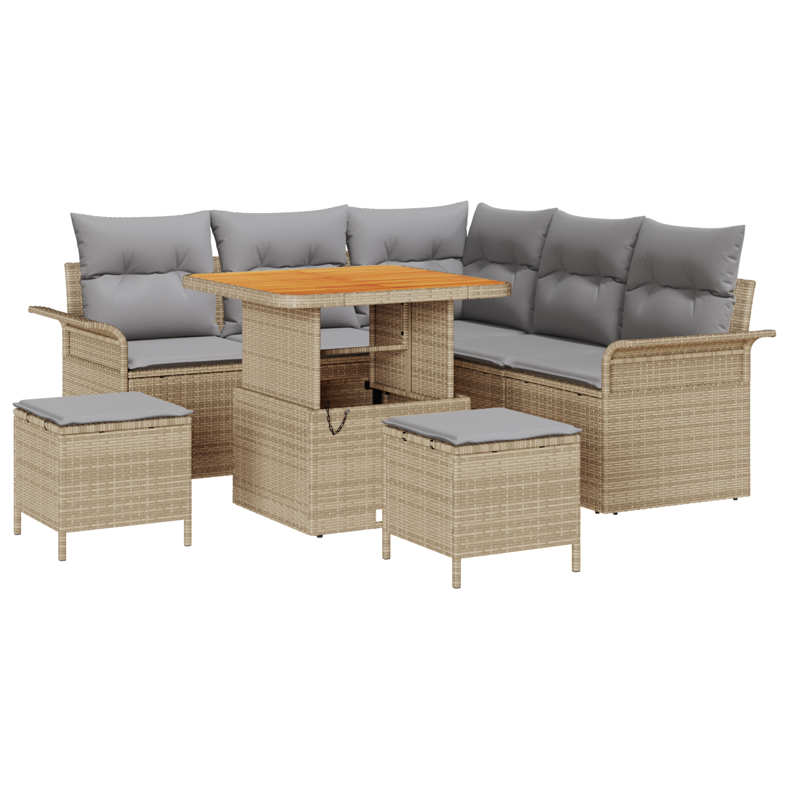 Set divani giardino 8 pezzi con cuscini Beige Rattan Poliresina Acacia