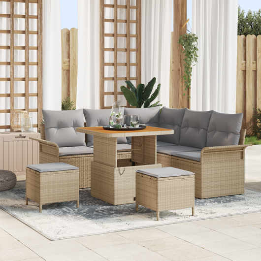 Set divani giardino 8 pezzi con cuscini Beige Rattan Poliresina Acacia