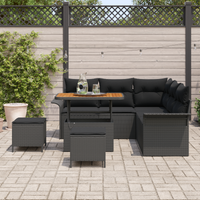 Set di Sofà da Giardino 8 Pezzi con Cuscini in Polyrattan Nero e Acacia