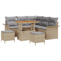 Set Divano da Giardino  8 Pezzi con Cuscini Beige Polyrattan Acacia