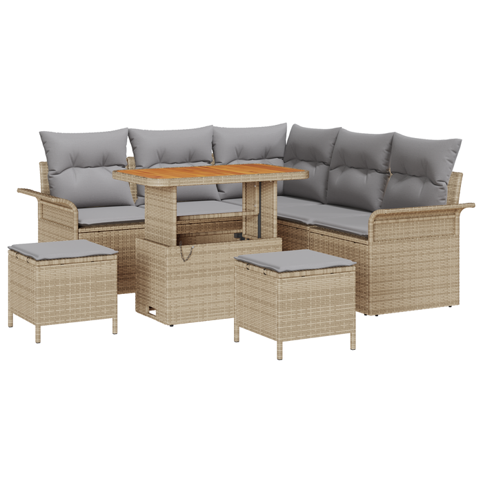 Set Divano da Giardino  8 Pezzi con Cuscini Beige Polyrattan Acacia