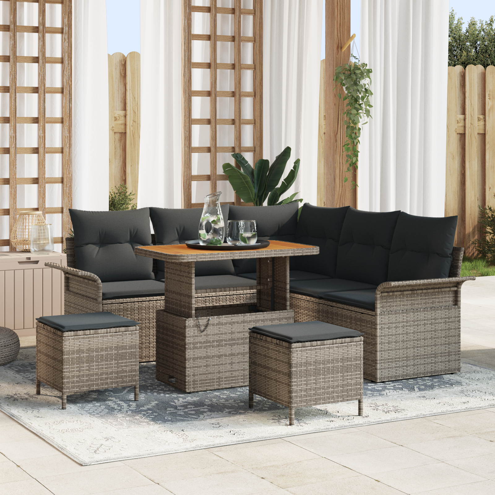 Set di divani da giardino  8 pezzi con cuscini Rattan Grigio Acacia
