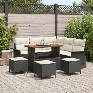 Set Divano Giardino 9 Pezzi con Cuscini Nero Rattan Sintetico Acacia