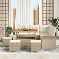 Set di divani da giardino 9 pezzi con cuscini Beige Polyrattan Acacia
