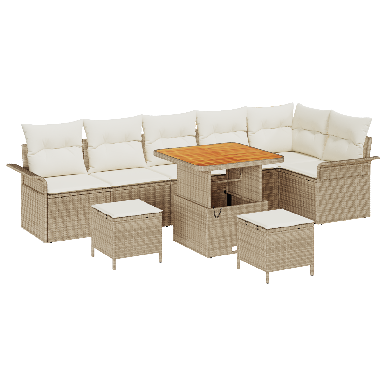 Set divano da giardino  9 pezzi con cuscini Beige Polyrattan Acacia