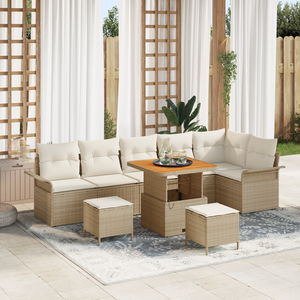 Set divano da giardino  9 pezzi con cuscini Beige Polyrattan Acacia