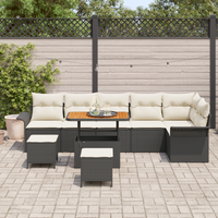 Set divani giardino 9 pezzi con cuscini Nero Polyrattan Acacia