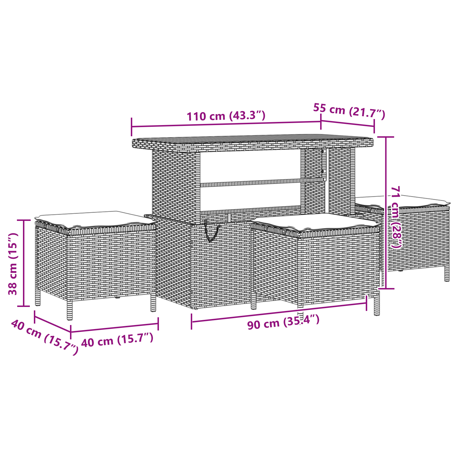 Set Divano da Giardino da 10 Pezzi con Cuscini Nero Polyrattan Acacia