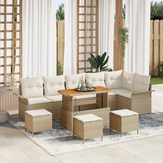 Set Divano da Giardino vitaXL da 10 Pezzi con Cuscini Beige Poly Rattan Acacia