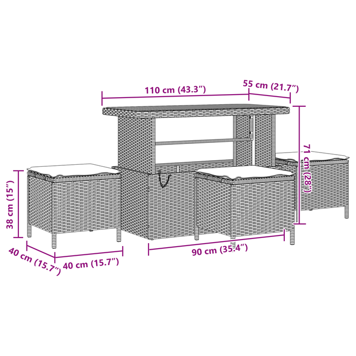 Set Divano da Giardino vitaXL da 10 Pezzi con Cuscini Beige Poly Rattan Acacia