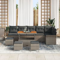 Set Divano da Giardino da 10 Pezzi con Cuscini Grigio Polyrattan Acacia