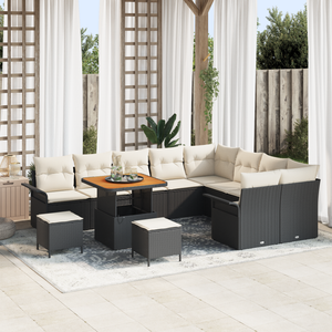 Set di Sofà da Giardino  12 Pezzi con Cuscini Nero Polyrattan Acacia