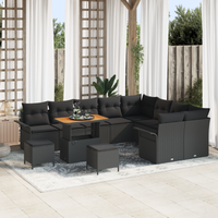 Set di Divani da Giardino  12 Pezzi con Cuscini Nero Rattan PE Acacia