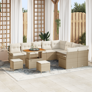 Set di divani da giardino da 12 pezzi con cuscini Beige Polyrattan Acacia